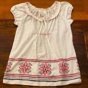 White with black print & black/red embroideries (Max Studio) 100% cotton.